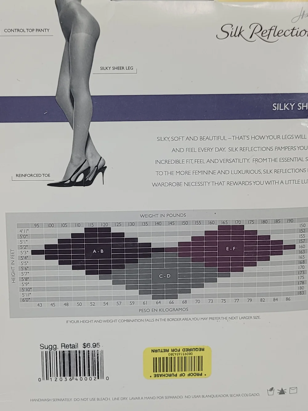 Hanes Silk Reflections Pantyhose Control Top Reinforced Toe Size CD 2 Pair